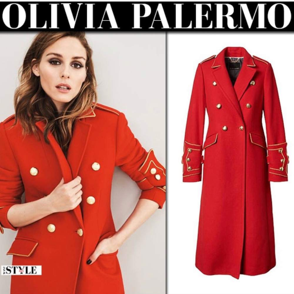 EUC Banana Republic Olivia Palermo Red Wool Military Coat Sz M